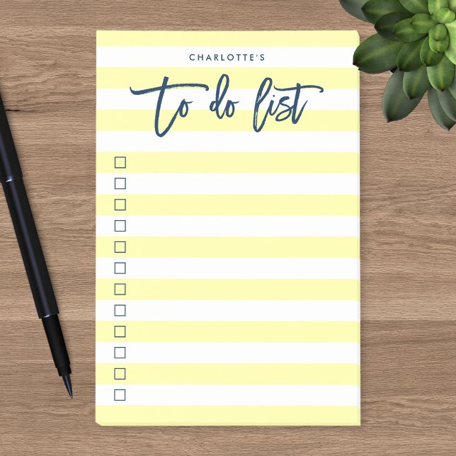Pastel Yellow & White Stripes Blue To Do List Post-it Notes (Creator Uploaded)