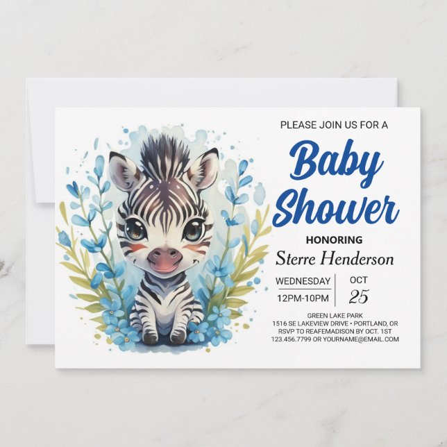 Pastel Zebra Safari Surprise Baby Shower Invitation (Front)