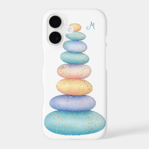 Pastel Zen Pebbles Stones Gold Accents Monogram
