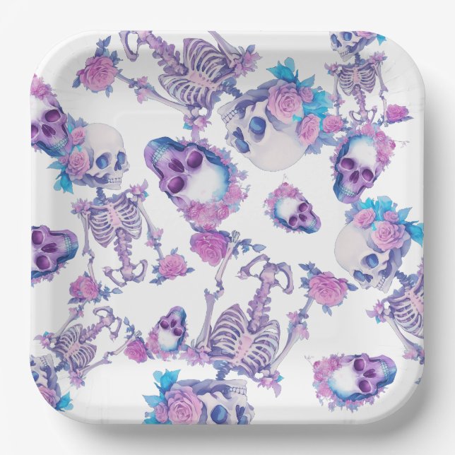 Pastelloween Skulls Paper Plate (Front)