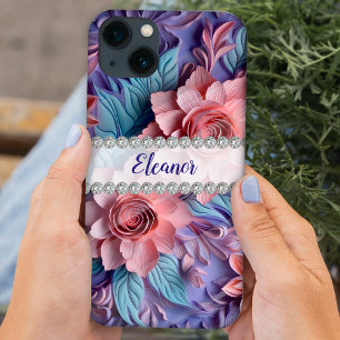 Pastels 3D flowers arrangement , diamond frame iPhone 13 Case