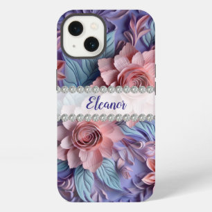 Pastels 3D flowers arrangement , diamond frame iPhone 13 Case