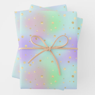 Pastels and Gold Glitter Design Wrapping Paper Sheet