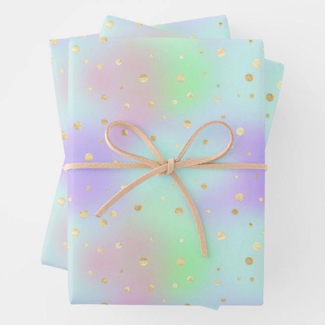 Pastels and Gold Glitter Design Wrapping Paper Sheet (In situ)