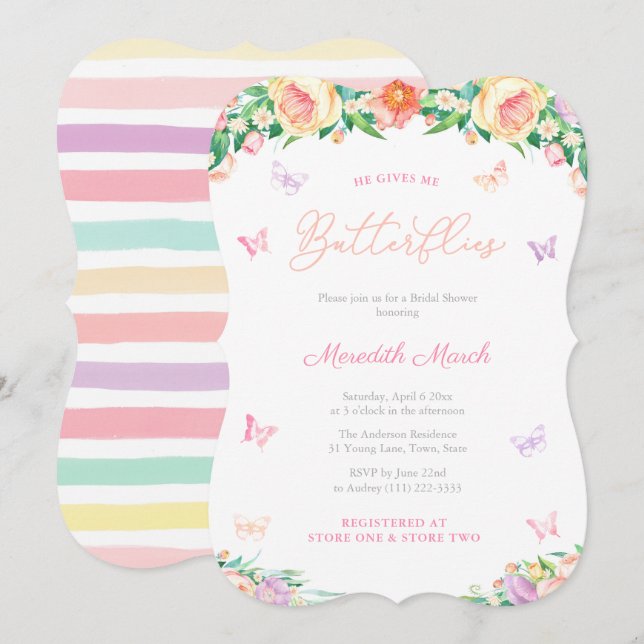 Pastels Butterflies Garden Bridal Shower Party Invitation (Front/Back)