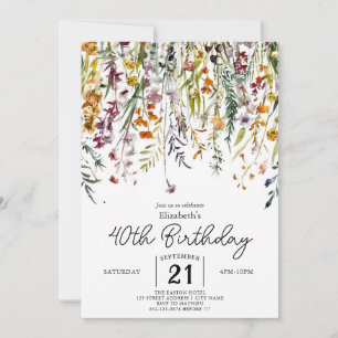 Pastels Chic Wildflowers 40th birthday Invitation