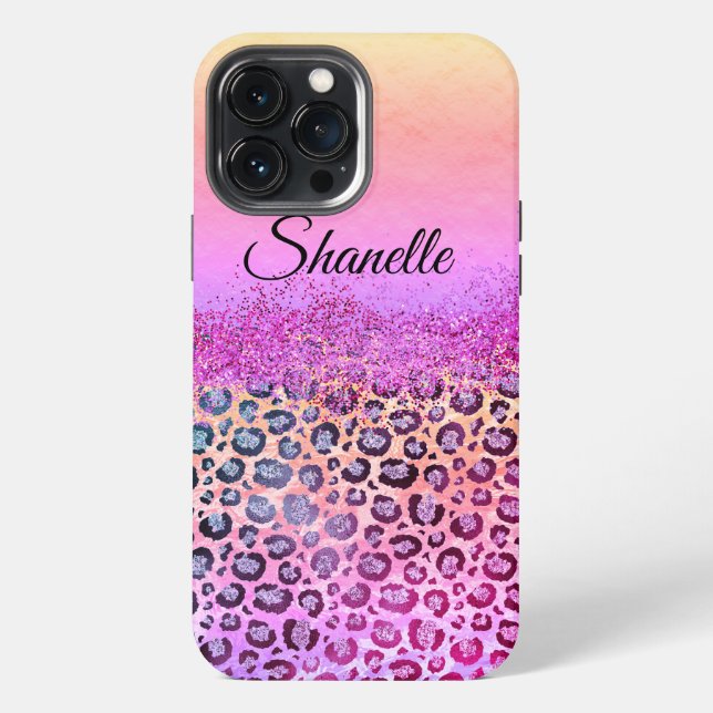 Pastels Glittery Silver Leopard  Personalised   iPhone Case (Back)