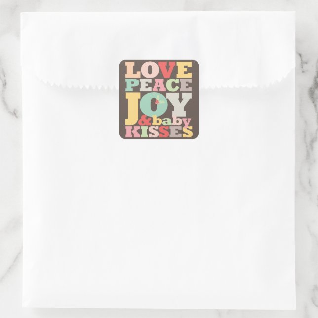 Pastels Love Peace Joy & Baby Kisses 1st Christmas Square Sticker (Bag)