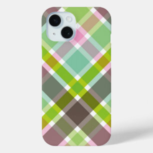 Pastels Pink Aqua Blue Retro Plaid Checks Pattern iPhone 15 Case