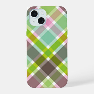 Pastels Pink Aqua Blue Retro Plaid Checks Pattern iPhone 15 Case