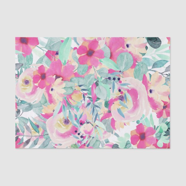 Pastels Pinks Floral Flowers Decoupage Tissue Paper (Front)