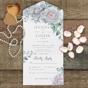 Pastels & White Peonies Floral White Dinner All In One Invitation