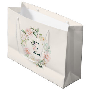 Paster roses wreath floral monogram E Large Gift Bag
