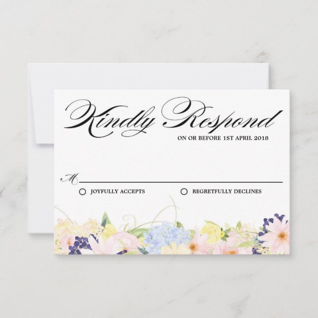 Paster Spring Flowers Wedding RSVP Card (Front)