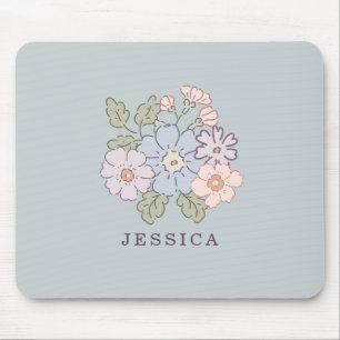 Pasterl Flowers on the light blue backgroud Mouse Mat