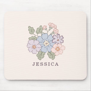 Pasterl Flowers on the light pink backgroud  Mouse Mat