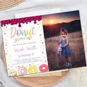 Pastil Color Donut Birthday Invitations with photo
