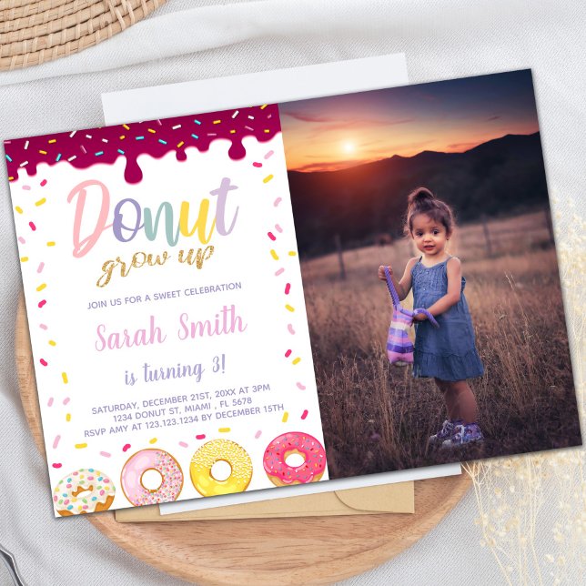 Pastil Color Donut Birthday Invitations with photo (Pastil Color Donut Birthday Invitations with photo)