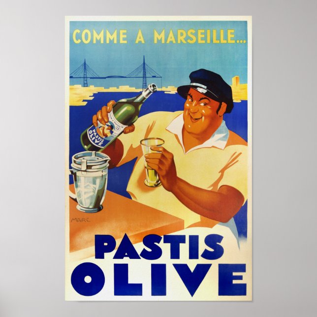 Pastis Olive - Vintage French Wine Poster (Front)