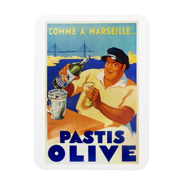 Pastis Olive - Vintage French Wine Poster Magnet (Vertical)