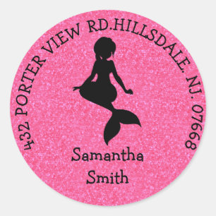 Pastle Pink Girl MERMAID Party ADDRESS Classic R Round Sticker