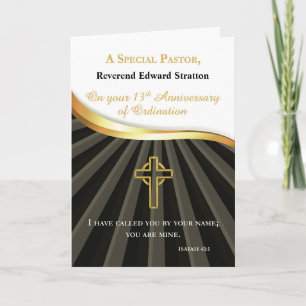 Pastor 13 Year Ordination Anniversary Black Gold  Card