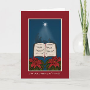 Pastor and Family, Open Bible Christmas Message Holiday Card