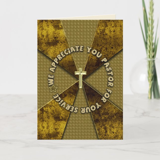 Pastor Appreciation Day Gold Cross Abstract Design Card (Front)
