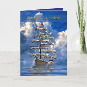 Pastor Appreciation Day, Ship w/many Sails, Clouds Card