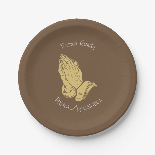 Pastor appreciation with praying hands paper plate (Front)