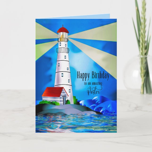 Pastor Birthday Lighthouse Beacon Light for Sea Card (Front)