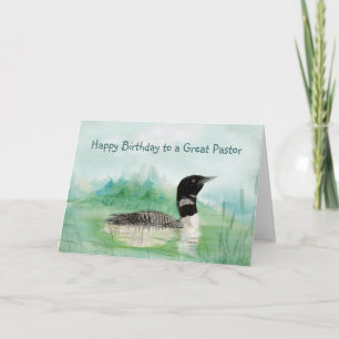 Pastor Birthday Watercolor Loon Bird Nature Art Card