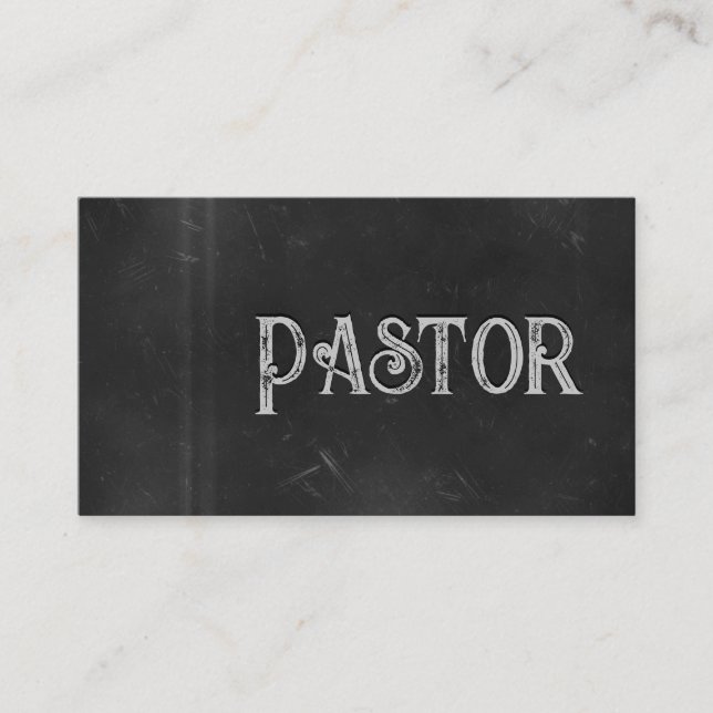 Pastor Black Grunge Chalkboard2 Church Business Card (Front)