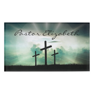 Pastor Christian Church Cross Monogram Name Badge