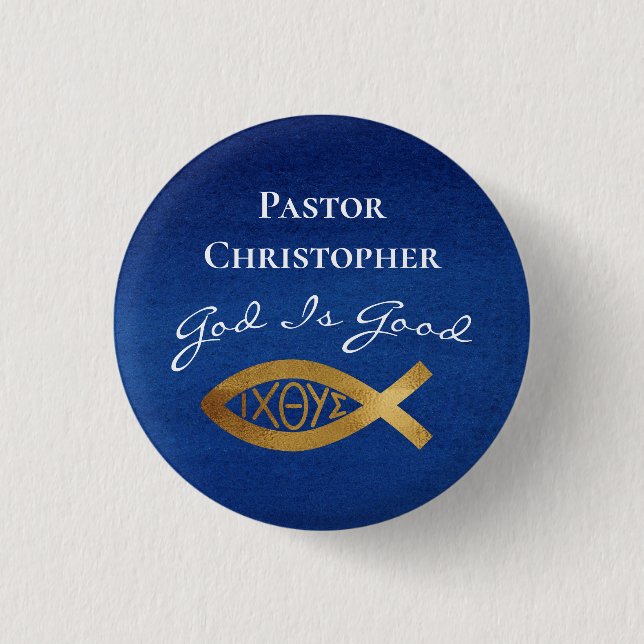 Pastor Christian Church God Is Good Ministry Blue 3 Cm Round Badge (Front)