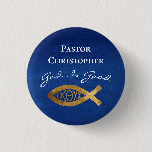 Pastor Christian Church God Is Good Ministry Blue 3 Cm Round Badge