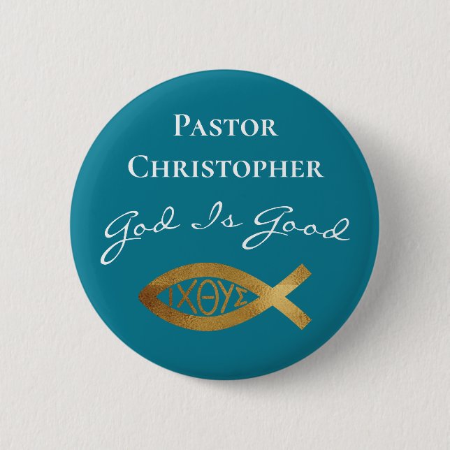 Pastor Christian Church God Is Good Ministry Blue 6 Cm Round Badge (Front)