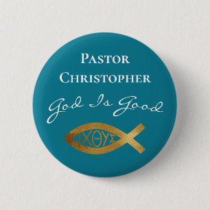 Pastor Christian Church God Is Good Ministry Blue 6 Cm Round Badge