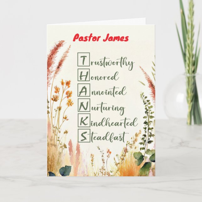 Pastor Clergy Appreciation Day Custom Name Thanks Card (Front)