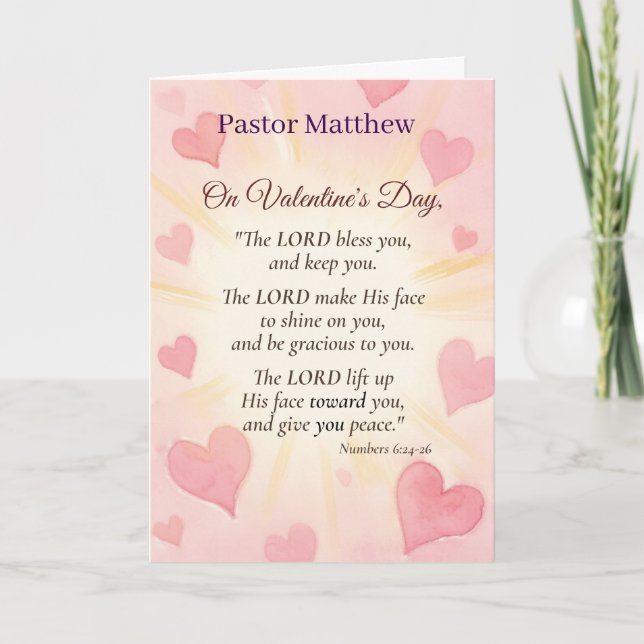 Pastor Custom Name Valentines Day Blessing Holiday Card (Front)
