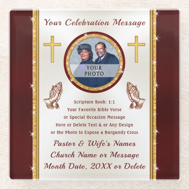 Pastor Gifts Personalised, Christian Coasters (Front)