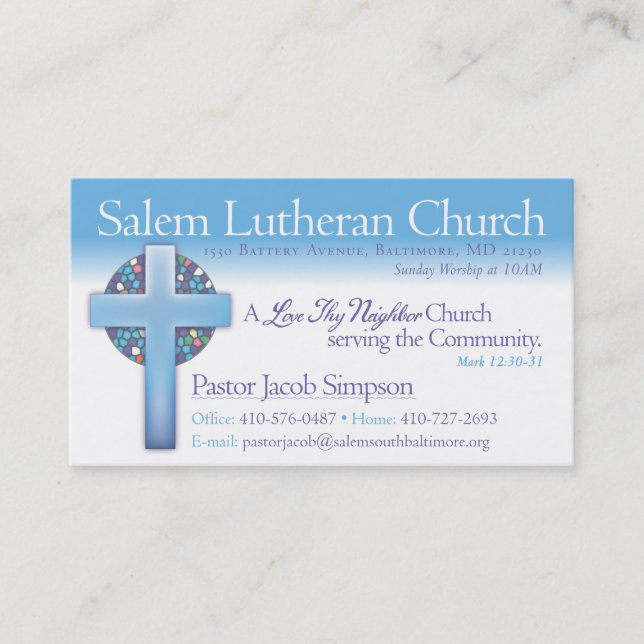Pastor Jake Salem Lutheran Church Business Card (Front)