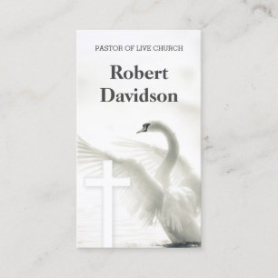 Pastor Of Church White Cross & Swan Bird Inspiring Business Card