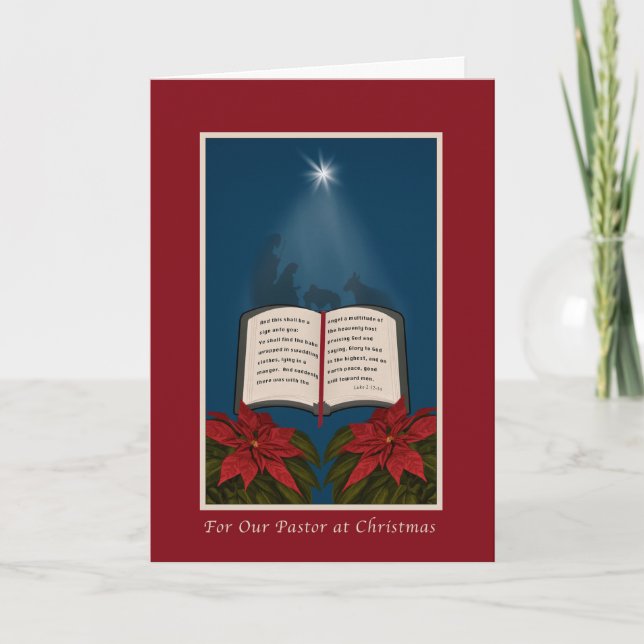 Pastor, Open Bible Christmas Message Holiday Card (Front)