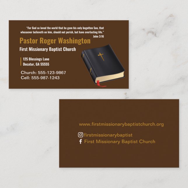 Pastor or Deacon Bible Church Business Card (Front/Back)