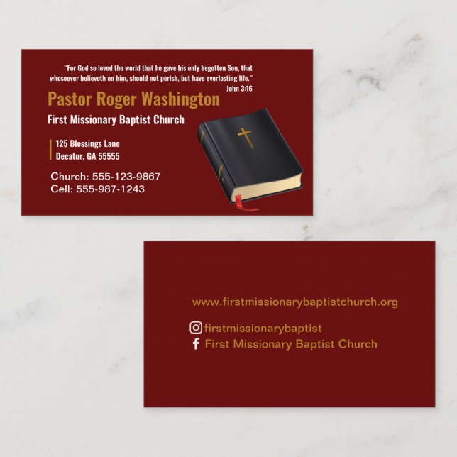 Pastor or Deacon Bible Church Business Card (Front/Back)
