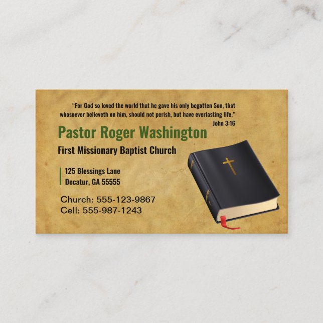 Pastor or Deacon Bible Church Business Card (Front)