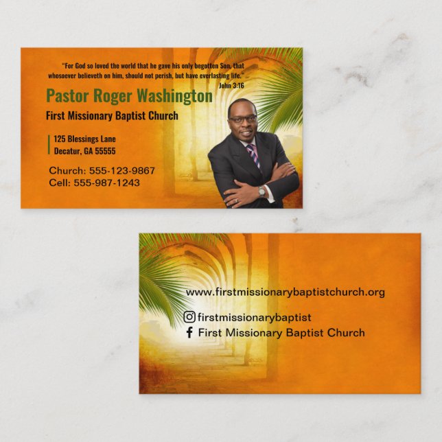 Pastor or Deacon Photo Church Business Card (Front/Back)