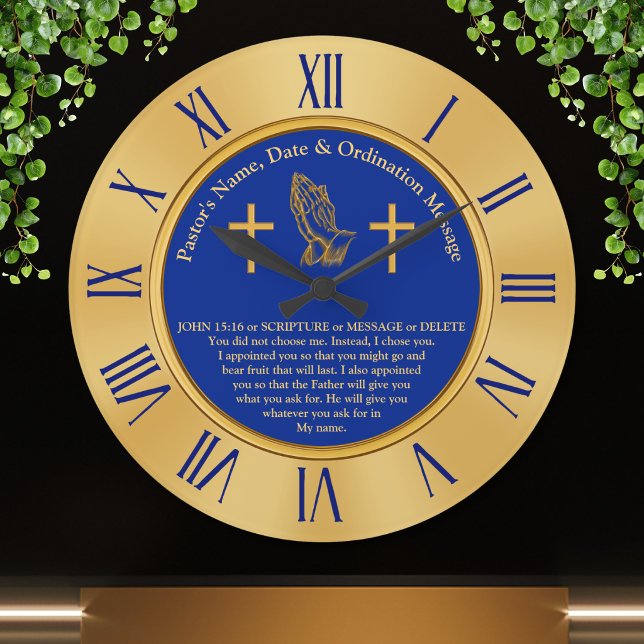 Pastor or Priest Ordination Gifts, Personalised Large Clock (Gift ideas for pastors. Ordination gifts for ministers. Christian gifts for pastors and priests.)