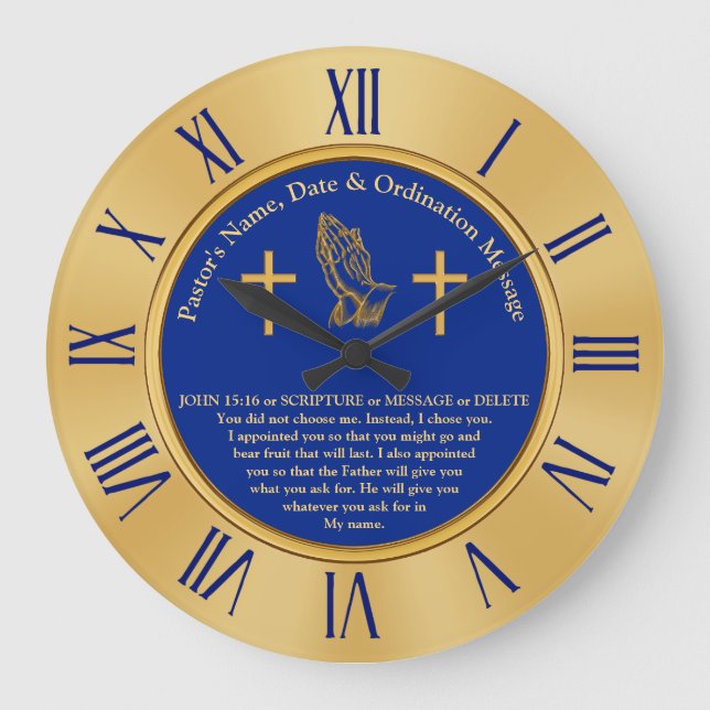 Pastor or Priest Ordination Gifts, Personalised Large Clock (Front)